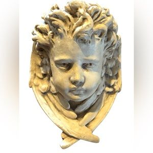 Vintage Angel Cherub Face Wall Sconce Shelf Bracket Winged Plaque Relief